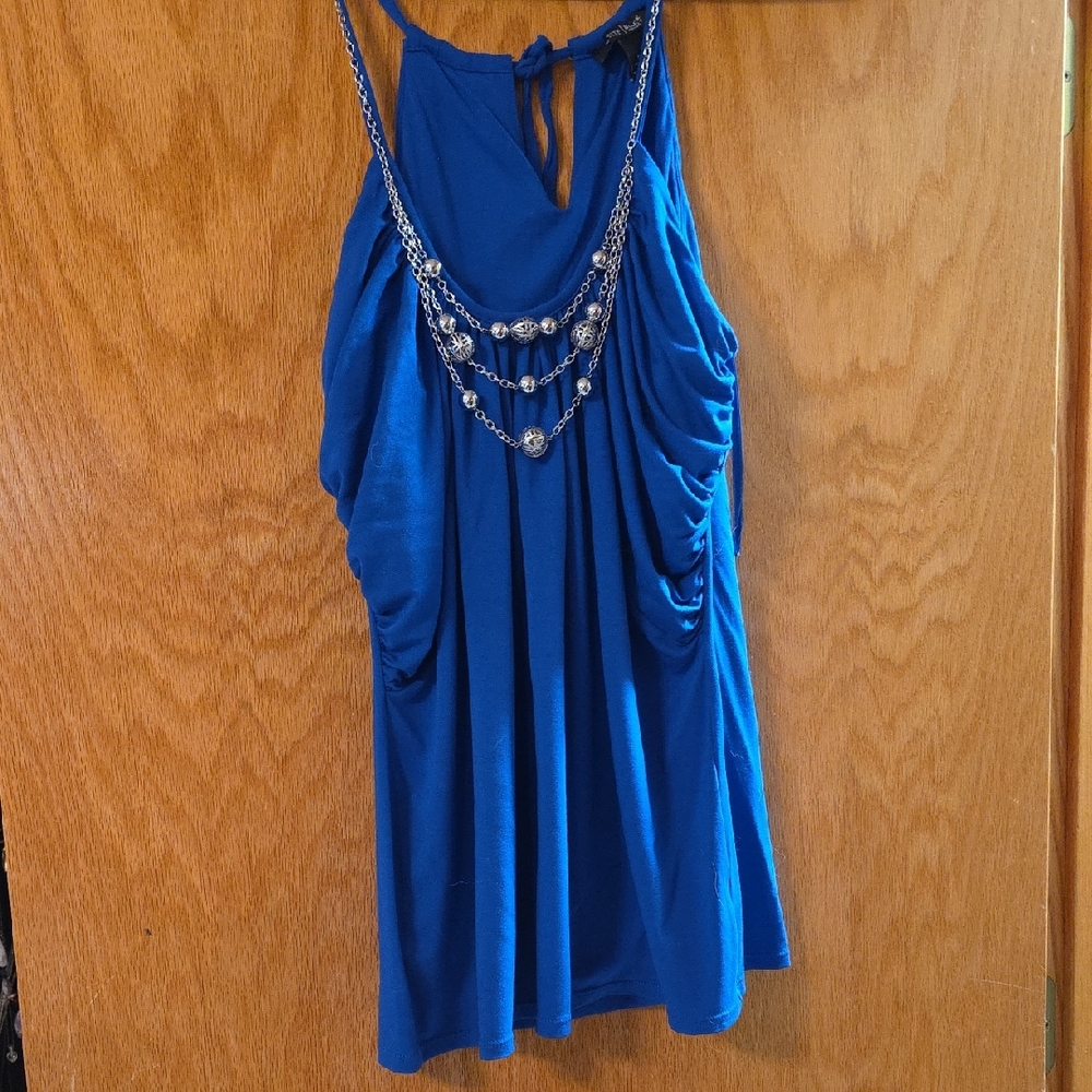 Blue Sleeveless Top with Chain Detail